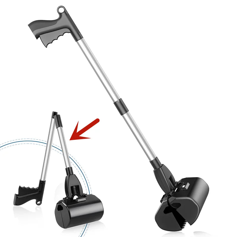80cm Foldable Dog Pooper Scooper Long Handle Pet Waste Picker Portable Poop Grabber Cleaning Tool