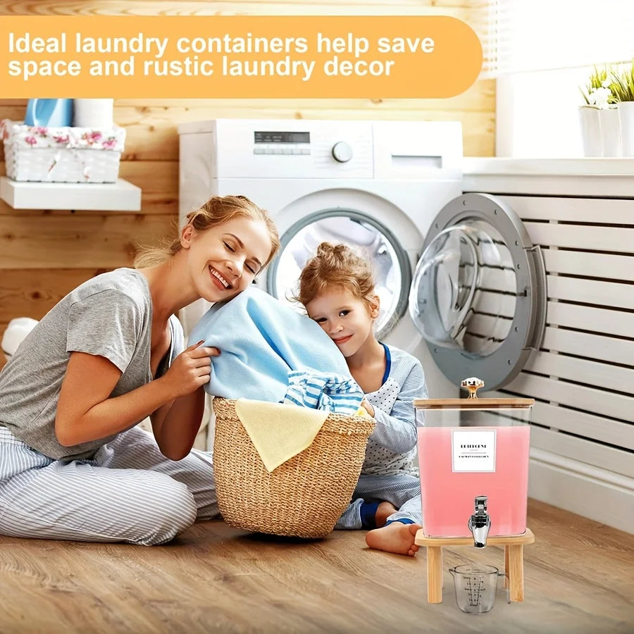 Laundry Detergent Dispenser Liquid Soap Storage Container with Stainless Steel Tap Countertop Laundry Organiser