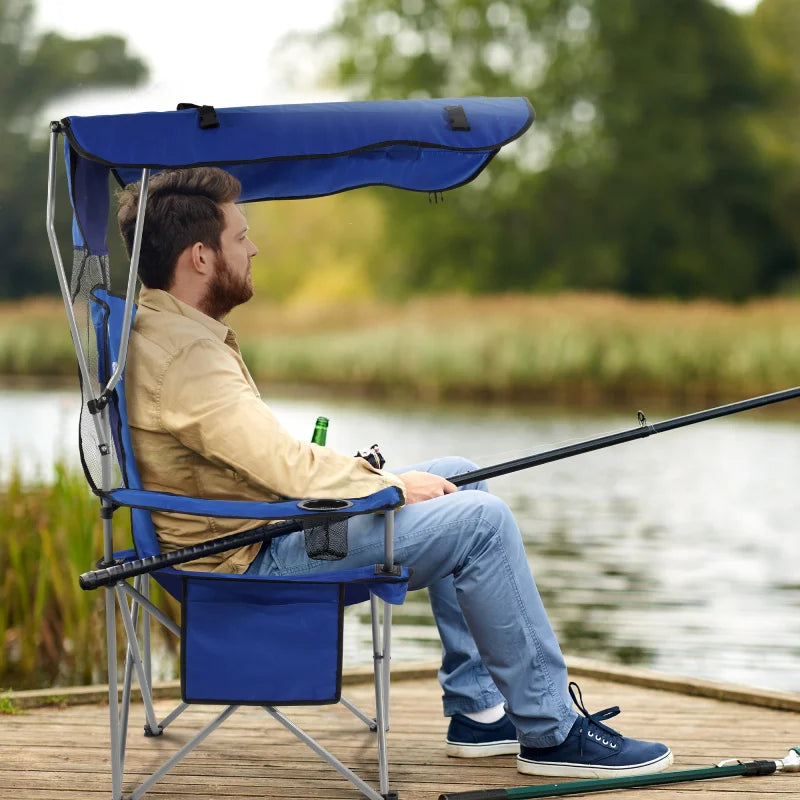 Camping Chair with Adjustable Awning Folding Outdoor Rocking Chair Cup Holder – Green