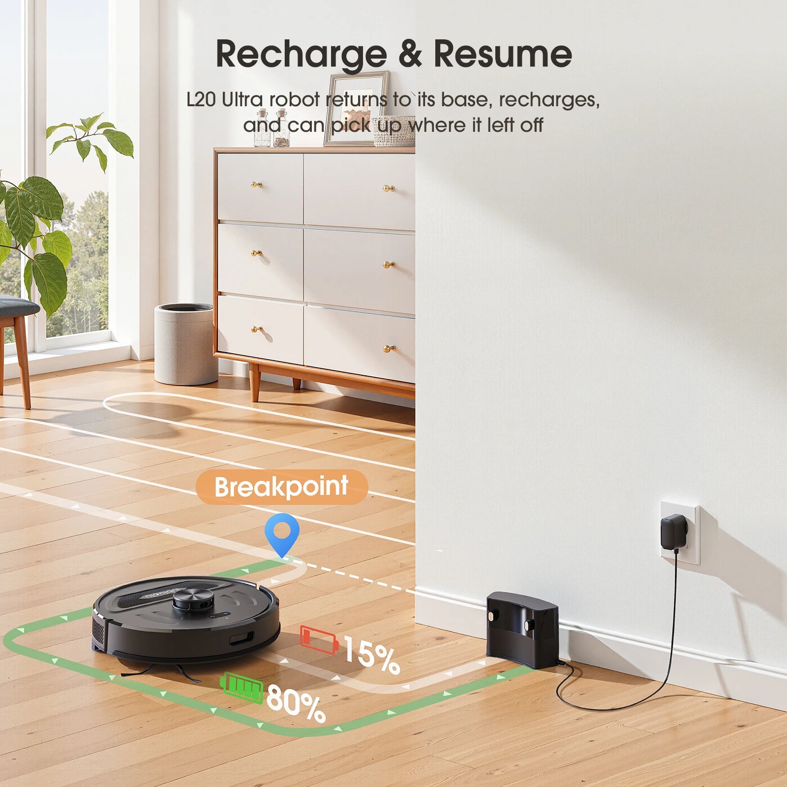 Robot Vacuum Cleaner 6000Pa LiDAR Navigation Vacuum Mop with Smart Mapping WiFi App Control Alexa