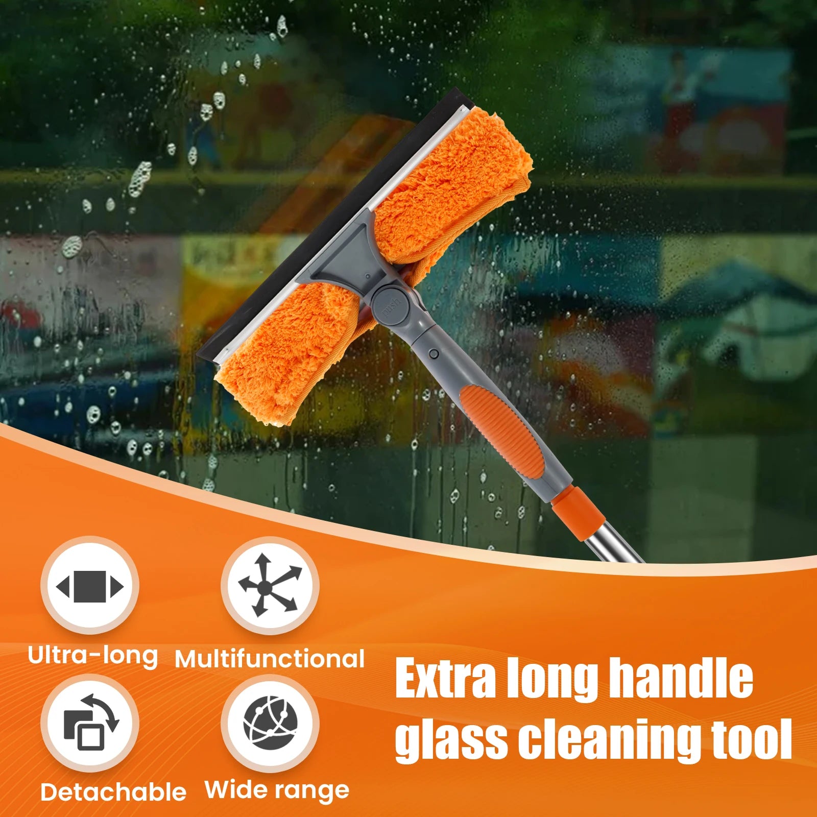 Window Cleaning Kit Extendable 2 in 1 Squeegee Mop 420cm Adjustable Pole with Microfiber Head - Green