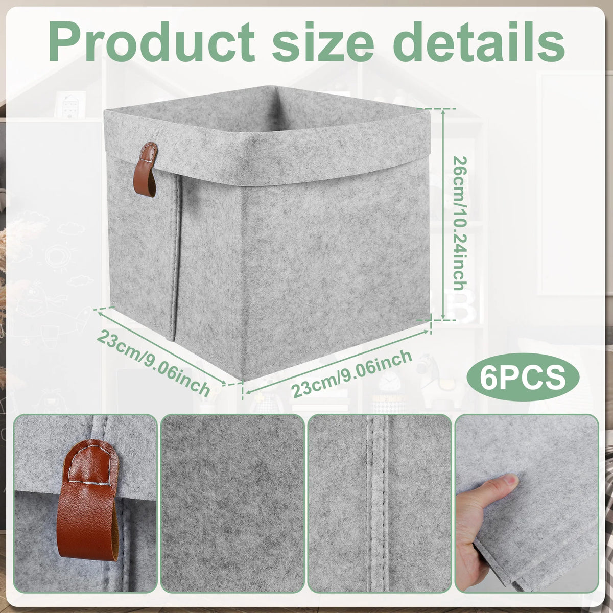 Storage Basket 6Pcs 12L Foldable Felt Fabric Organiser Boxes for Closet Clothes and Home Storage