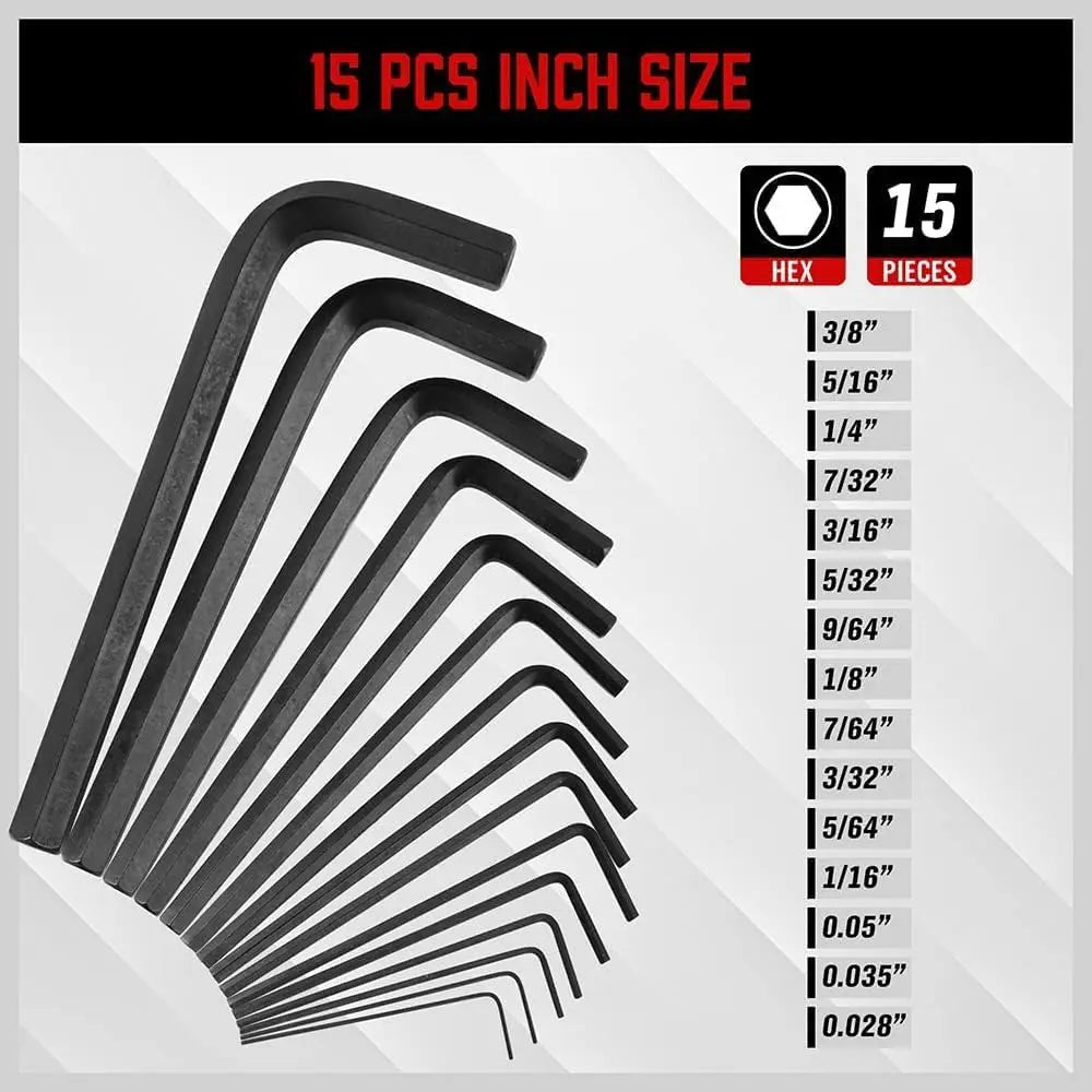 Heavy Duty 32 Piece Hex Key Wrench Set Metric & SAE L-Shape Allen Keys with Extension Handles