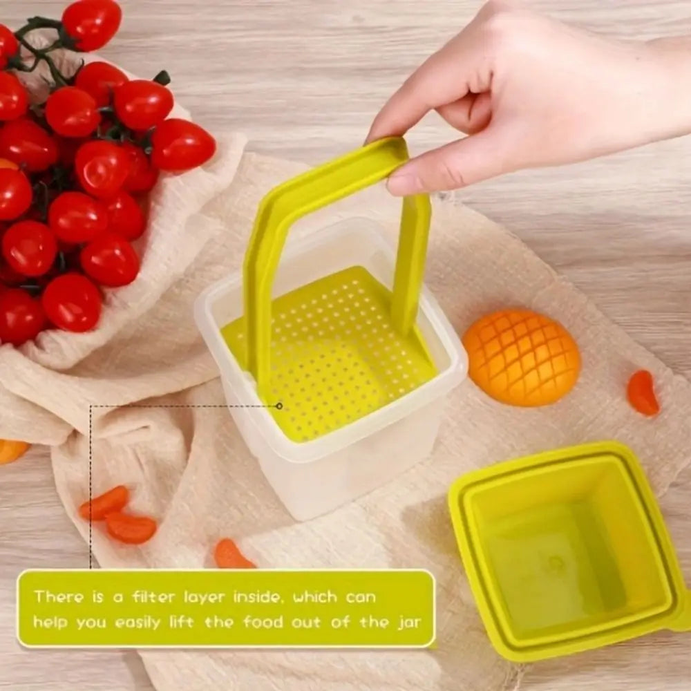 Pickle Container with Lift-Up Strainer and Lid Reusable Olive Fridge Jar - Green