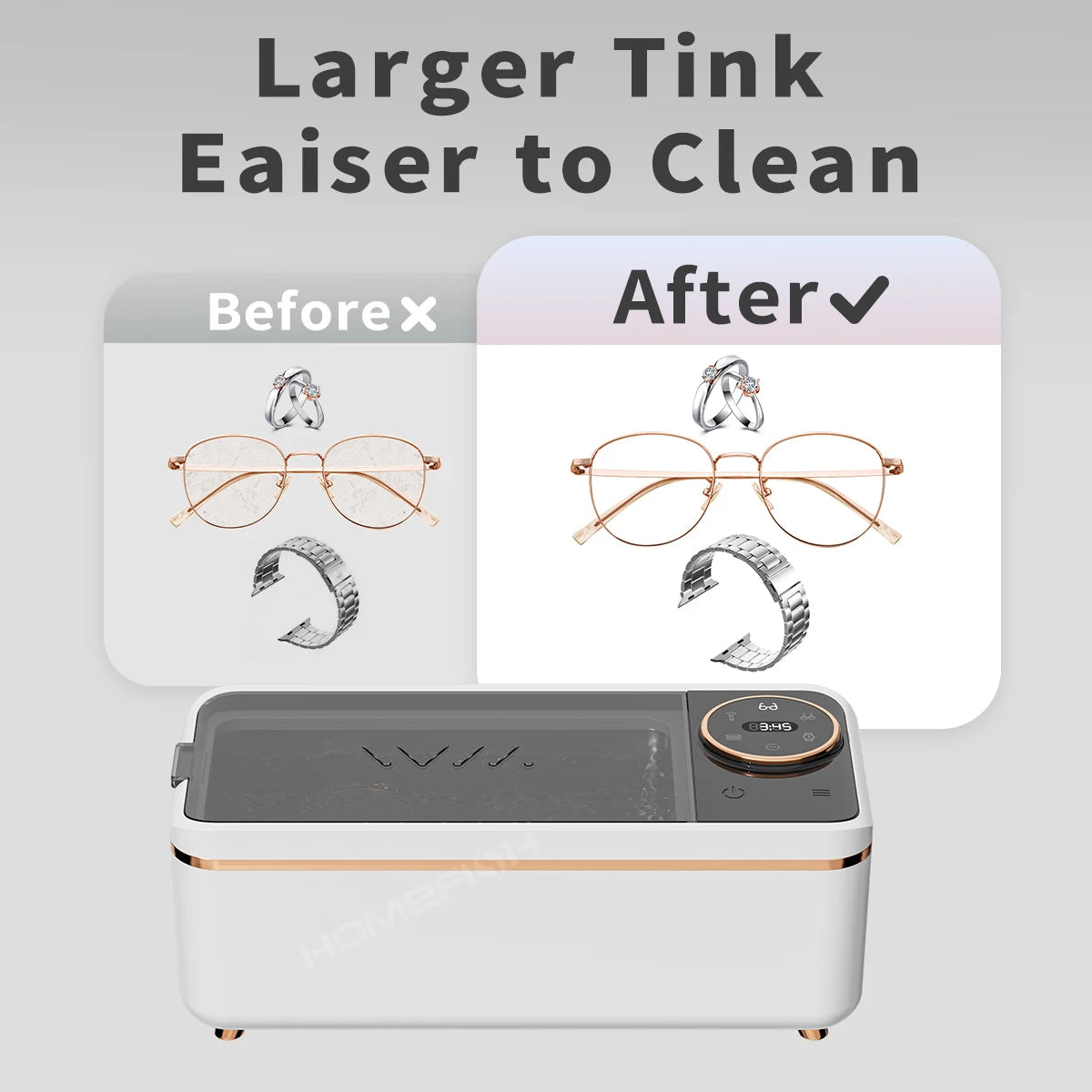 Ultrasonic Cleaner 55KHZ Portable Cleaning Machine 11W for Glasses Jewelry White