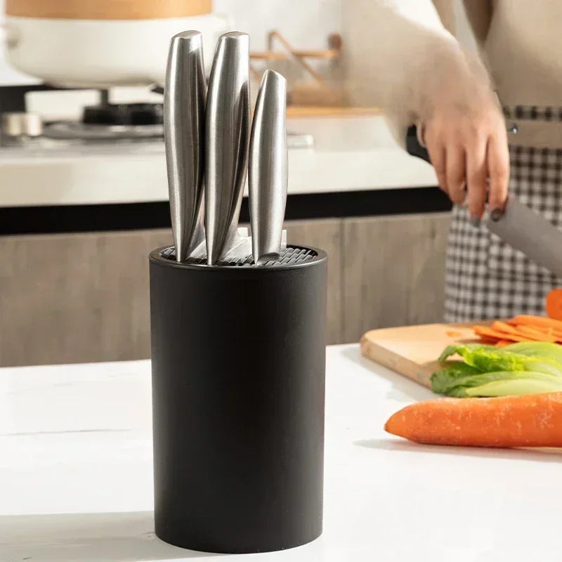Universal Knife Block Holder Kitchen Knife Storage Stand with Removable Bristle Insert – Black