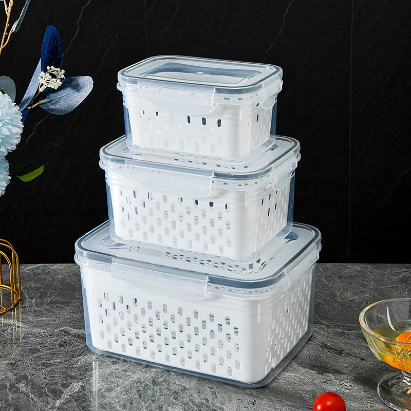 3300ml Refrigerator Food Storage Container with Lid & Drain Basket