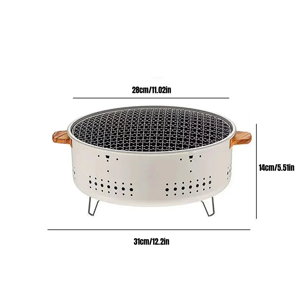 Portable Charcoal BBQ Grill 31cm Round Camping Barbecue Stove – Khaki