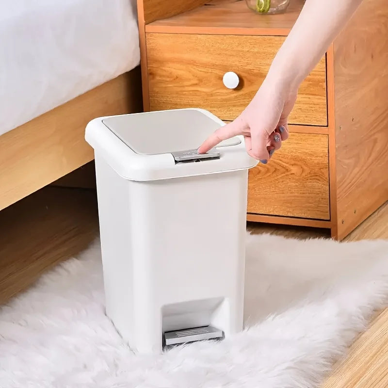 Foot Pedal Trash Can Double Opening Lid Rectangular Plastic Bin for Bathroom Kitchen 10L