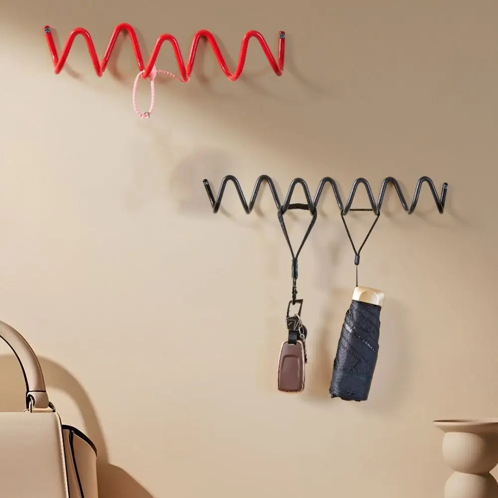 5 Hook Wavy Metal Wall Hook Rack Minimalist Wall Mounted Clothes Key Holder Organizer 40cm – Pink