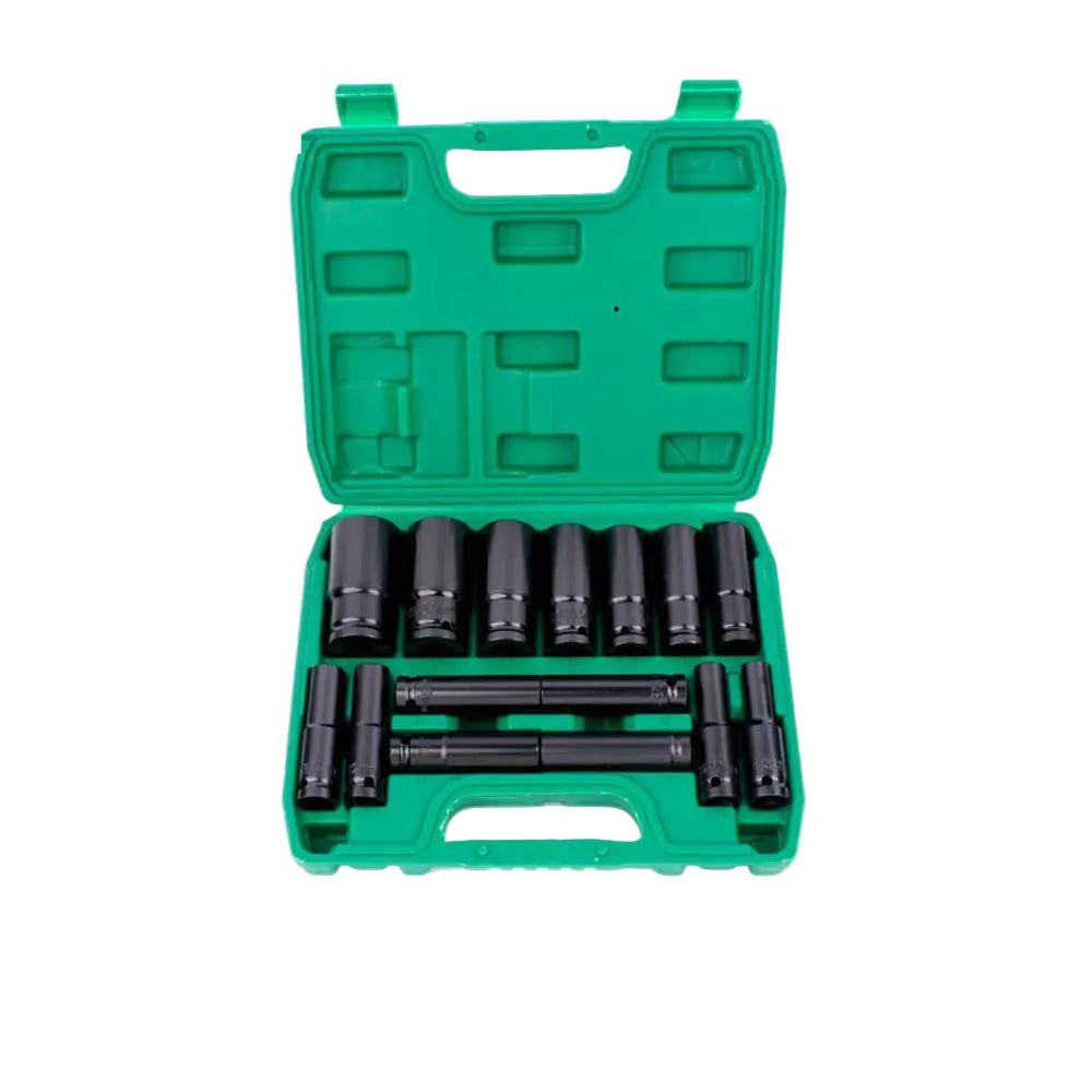 1/2" Drive Socket Set 15PCS Metric Deep Sockets 6-Point Impact with Portable Storage Case