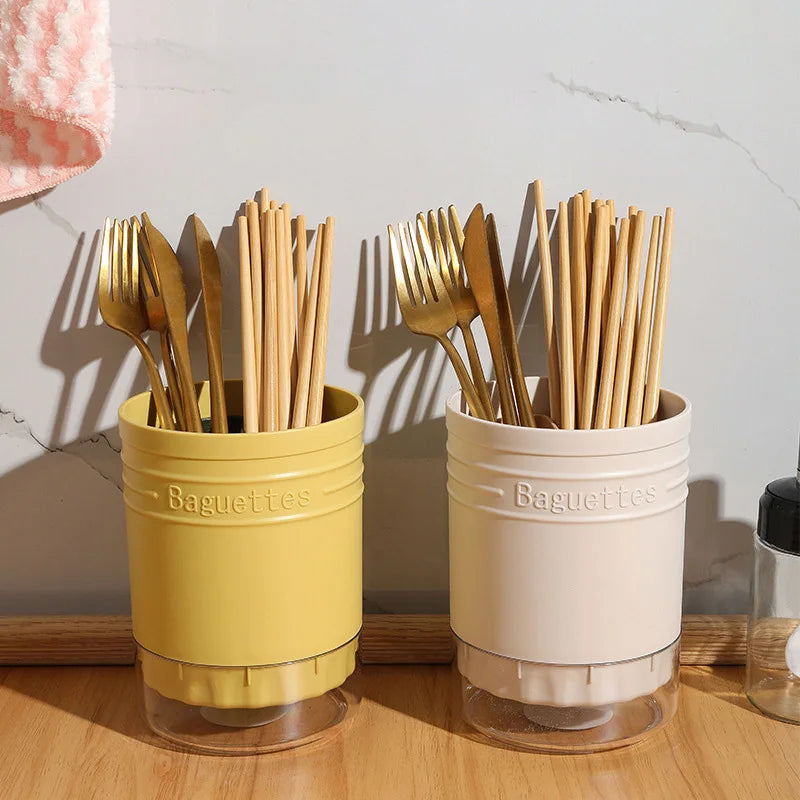 Cutlery Storage Holder Plastic Kitchen Utensil Organizer with Drainage - Yellow