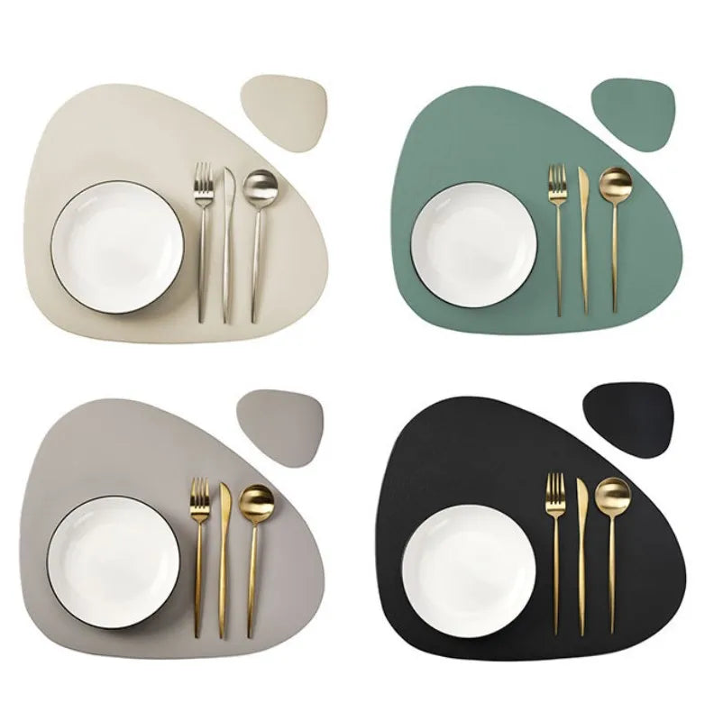 PU Leather Placemats and Coasters Set of 4 Waterproof Heat-Resistant - Black