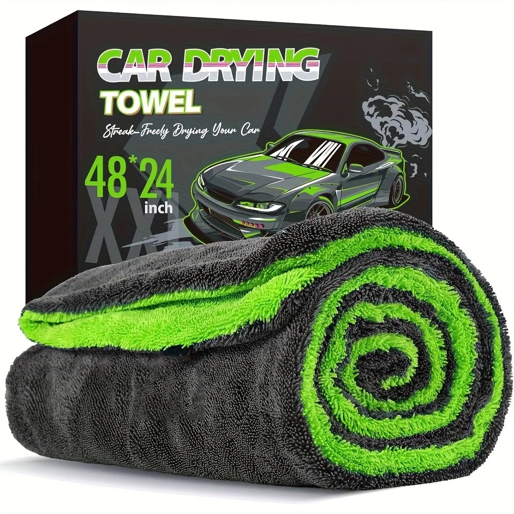 Microfiber Drying Towel 60x120cm 1400GSM Double Sided High Absorbent Cloth - Green 60cm x 120cm