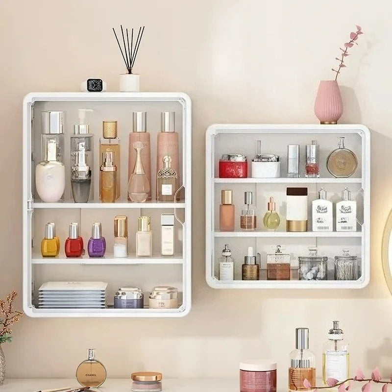 Multi Layer Wall Mounted Bathroom Organizer Cabinet No Drill Cosmetic Storage Display Shelf with Removable Shelves – Yellow