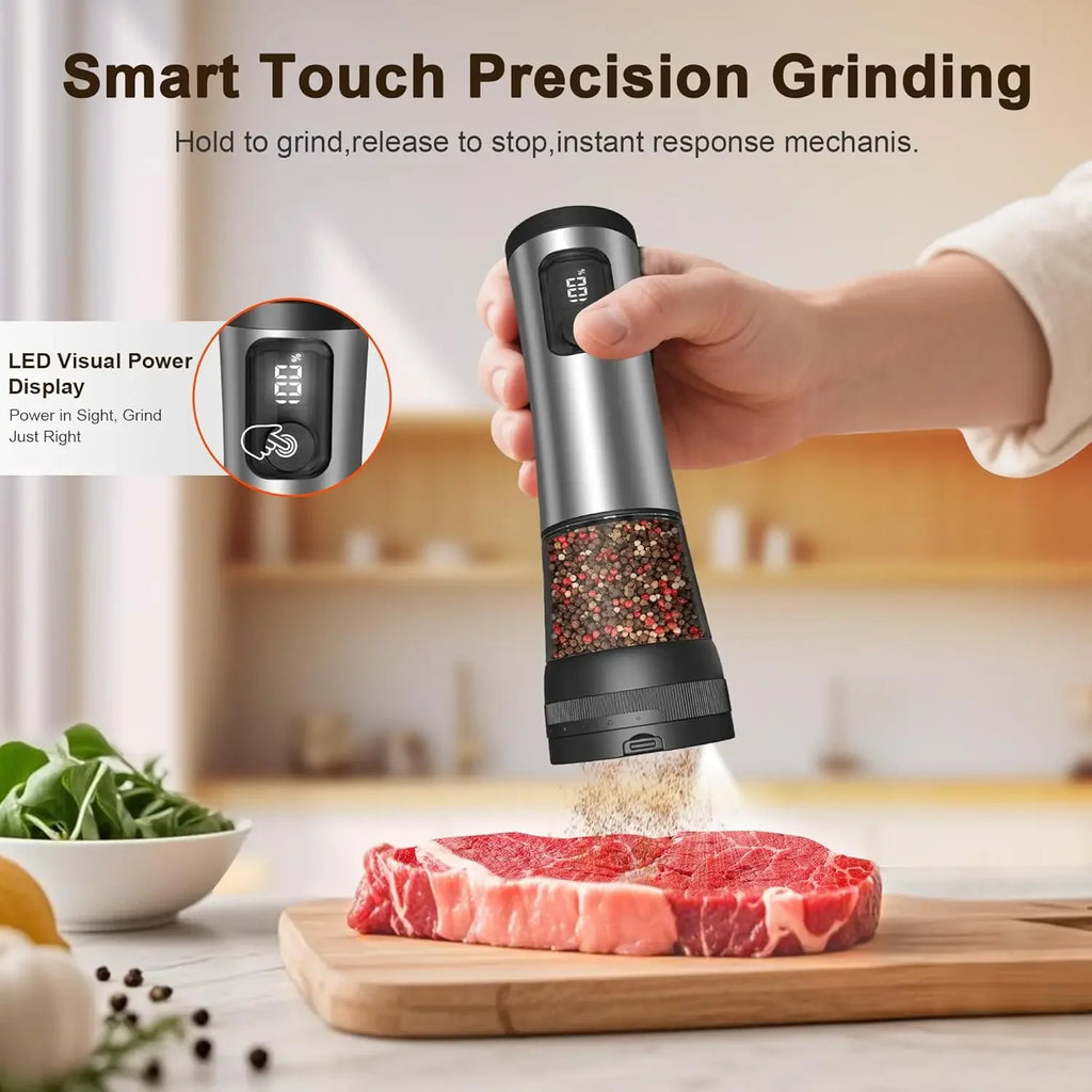 Salt and Pepper Mill 16.9 cm Electric Spice Mill with 5 Coarseness Levels and LED Light for Kitchen Use