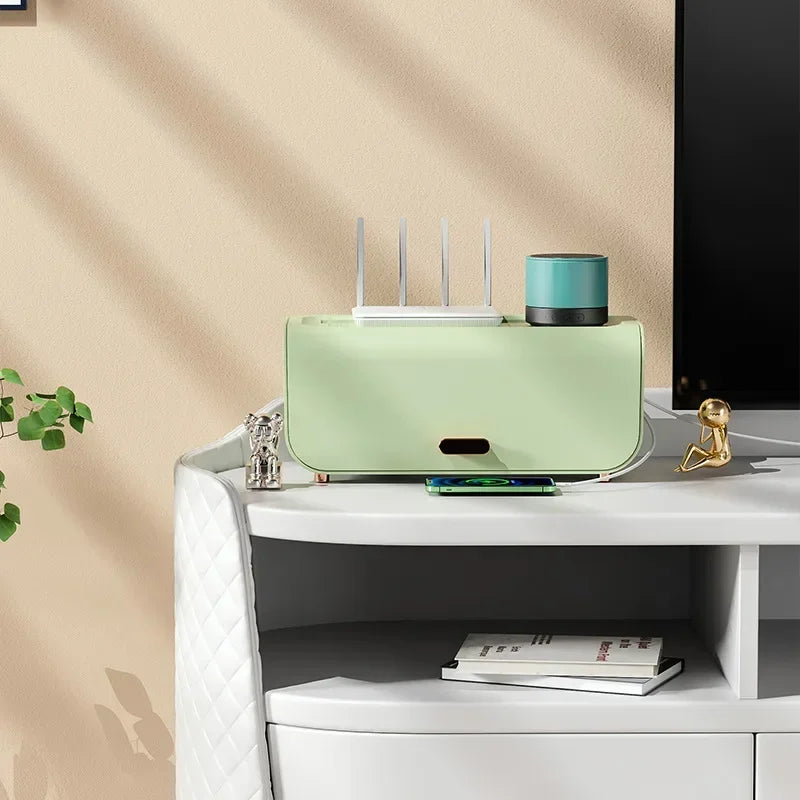 Cable Storage Box 30.7cm Dustproof Wire Organiser Reusable Desktop Power Line Case - White