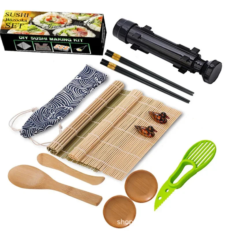 Sushi Making Kit 30.5cm Bamboo Sushi Roller Set Rice Mold Chopsticks DIY Tools - Black