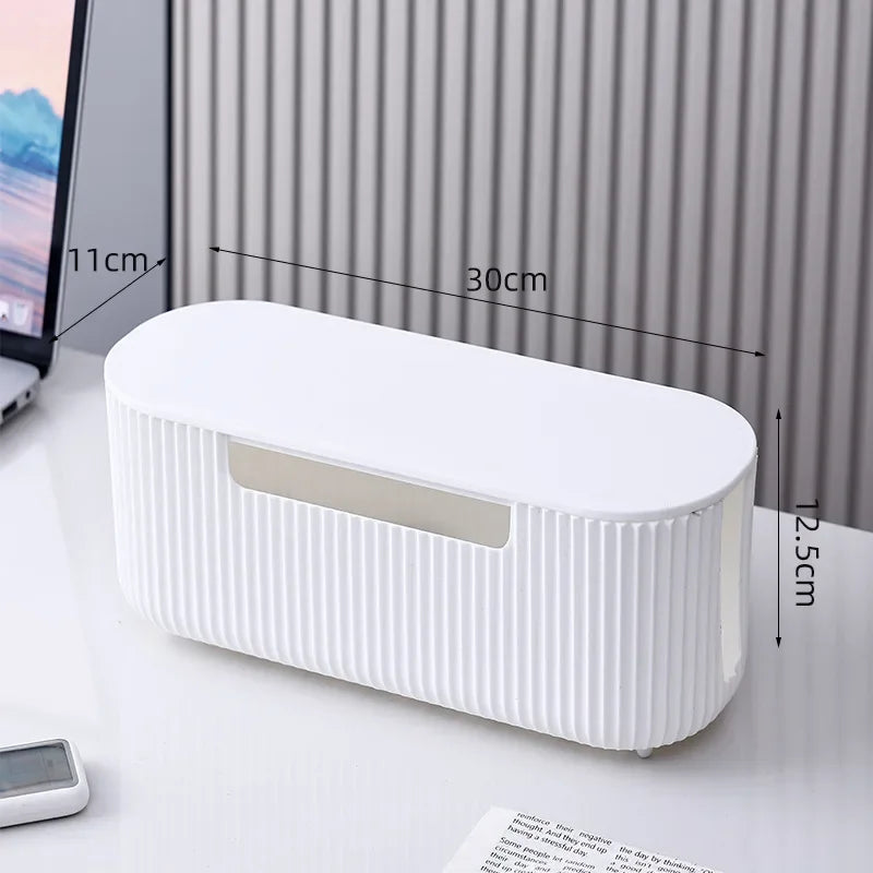 Cable Storage Box 30cm Power Strip Organiser Dustproof Wire Management Case - White