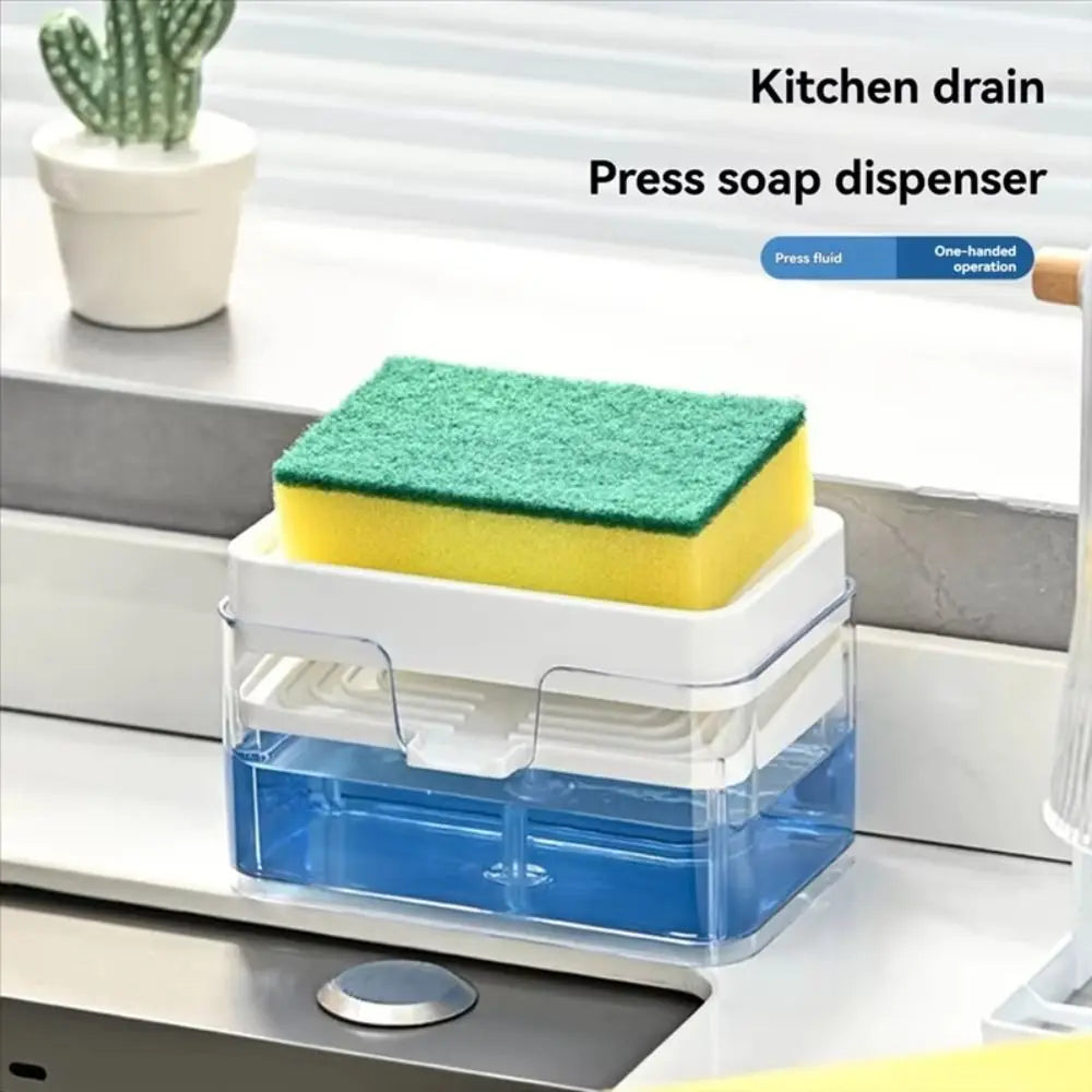 Dish Soap Dispenser 13.5cm Press Type Sponge Holder - White