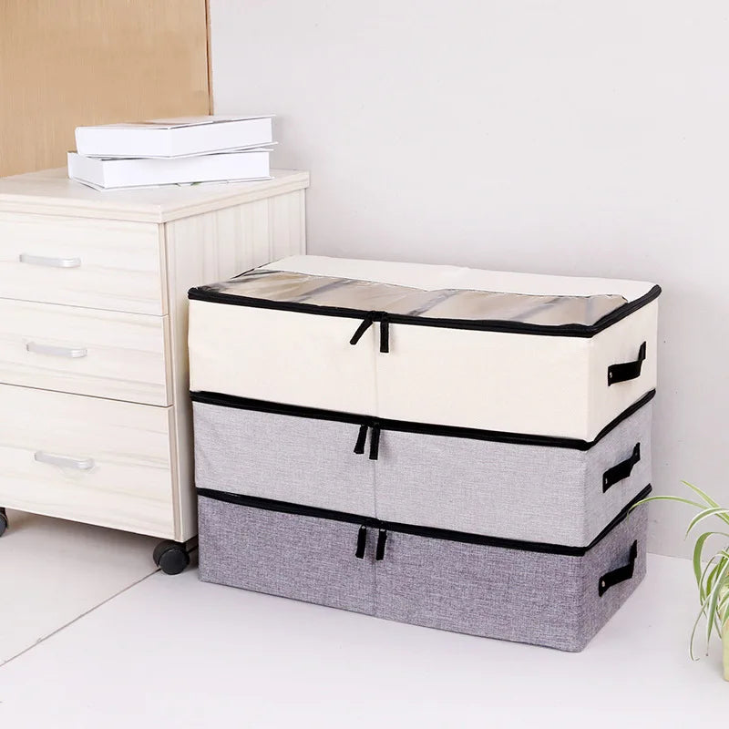 Shoe Storage Box 18 L Foldable Fabric Organiser with Lid and Grid - Light Grey