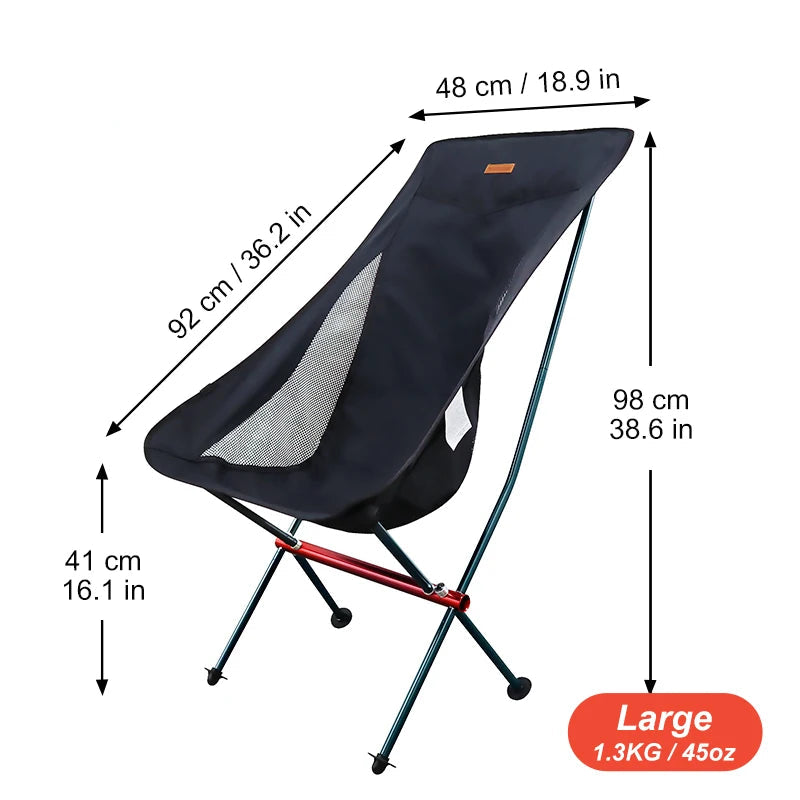 Camping Folding Chair 1.3kg Ultralight High Back Portable Outdoor Seat – Black