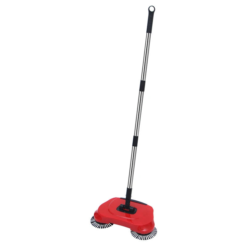 Hand Push Sweeper 360° Rotating Floor Cleaner with Adjustable Handle Manual Cleaning Tool - Red