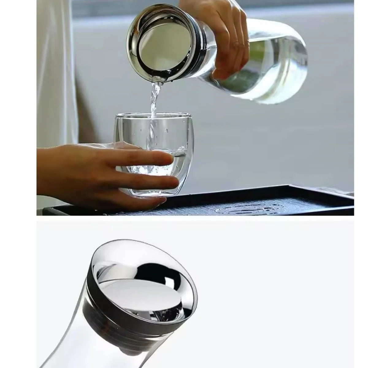Glass Carafe 1.5L Heat Resistant Water Pitcher with Lid and Stainless Steel Fruit Skewer