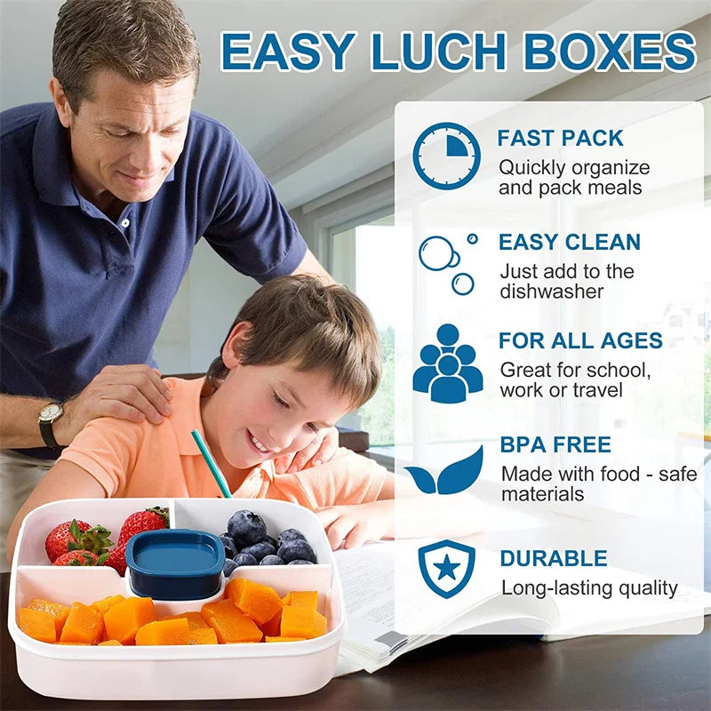 52oz Portable Salad Bowl 2 Compartment Bento Lunch Box with Dressing Cup & Fork – Blue