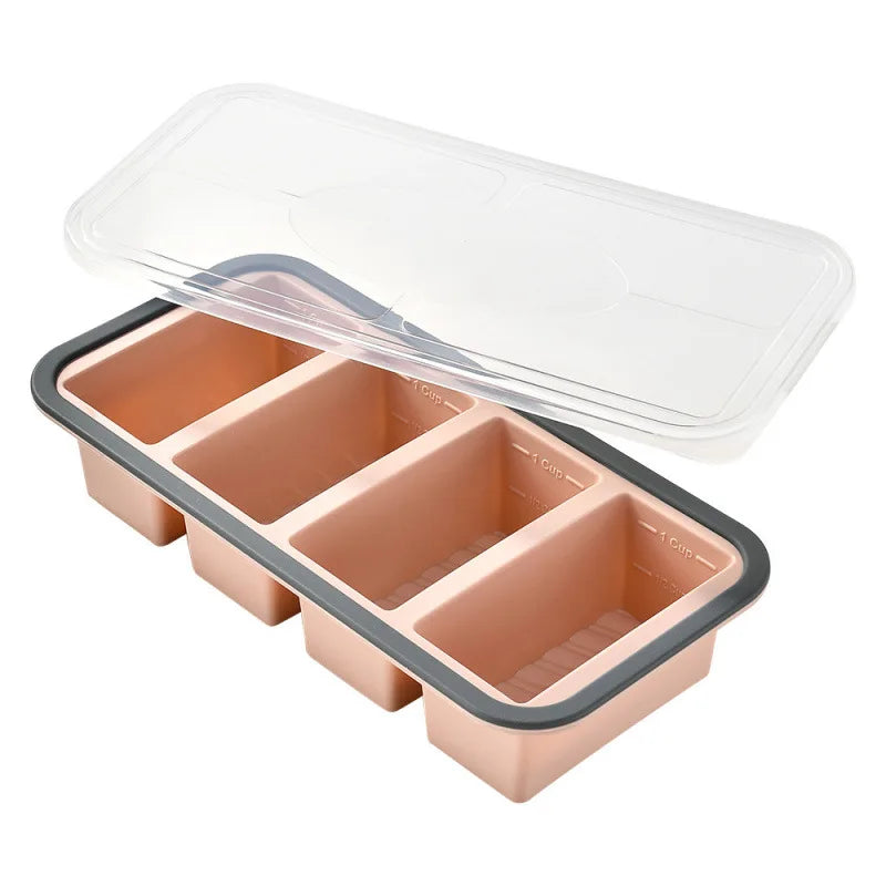 Silicone Freezer Soup Cube Tray with Lid BPA Free Food Storage Meal Prep Mold – Red
