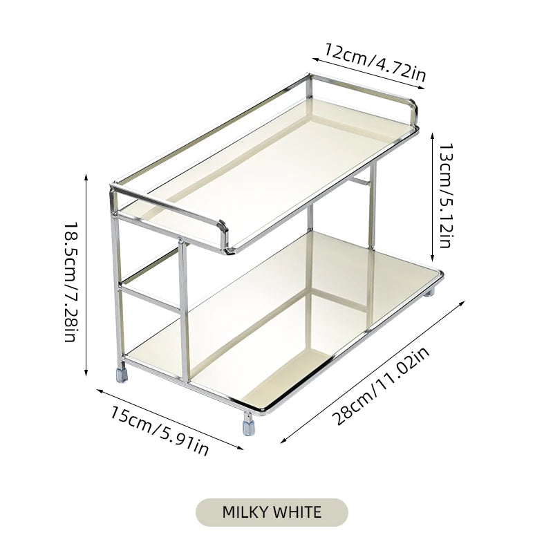 Portable Double-Layer Metal Desktop Storage Rack Organizer for Cups and Cosmetics - White