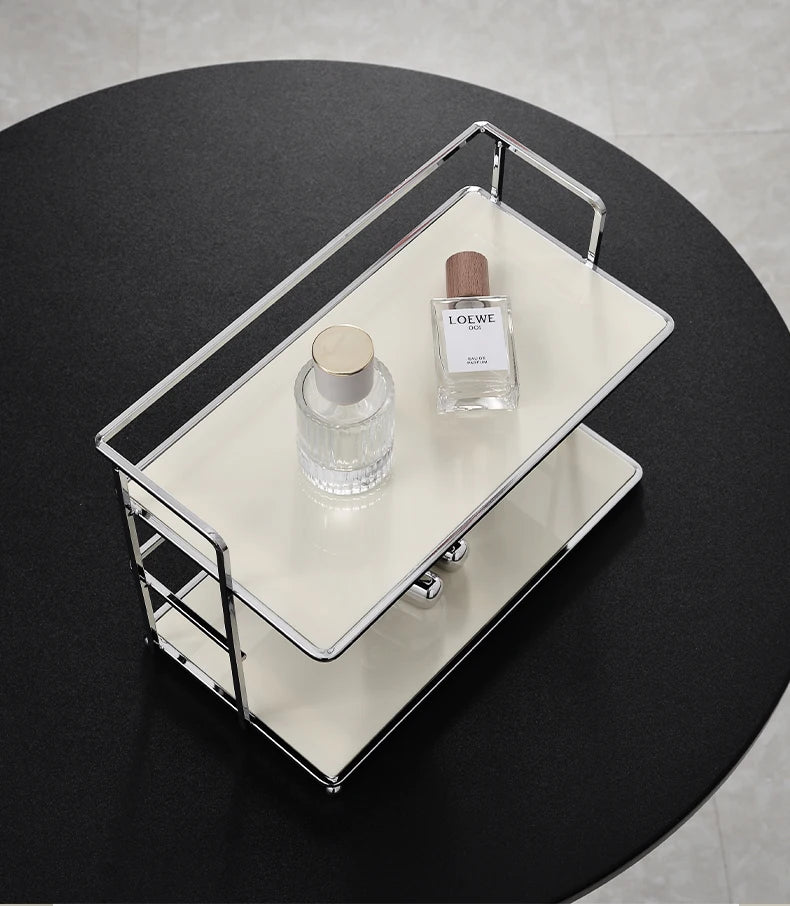 Double-Layer Desktop Storage Rack Acrylic Kitchen Organizer - Milky White