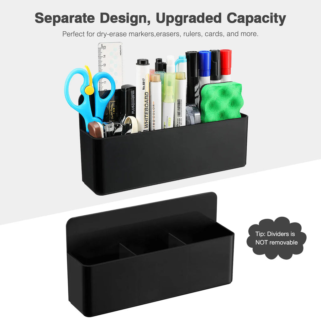 Magnetic Marker Holder 21cm 3 Slot Dry Erase Pen Organiser Durable Storage Rack - White