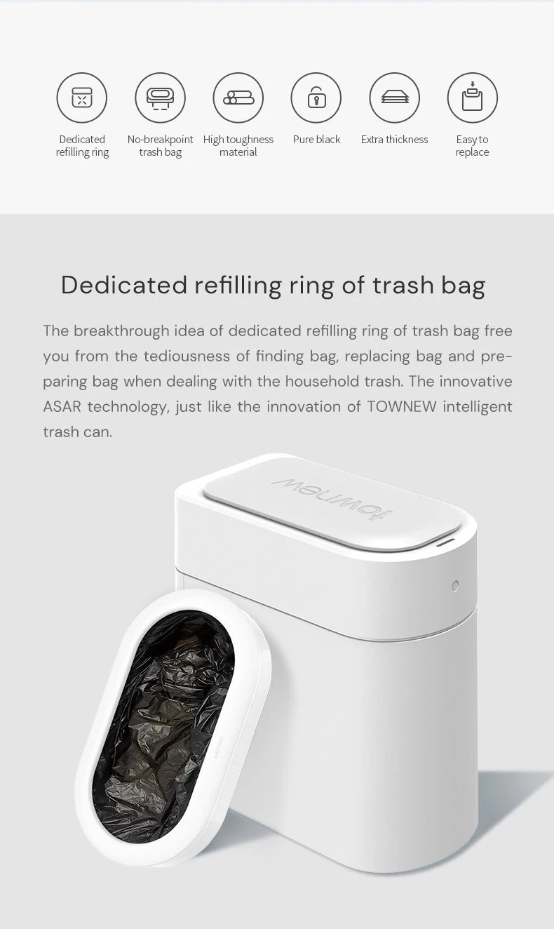 Trash Bag Refill 6 Pack Replacement Ring Cartridge Flat Top Waste Bag Liners