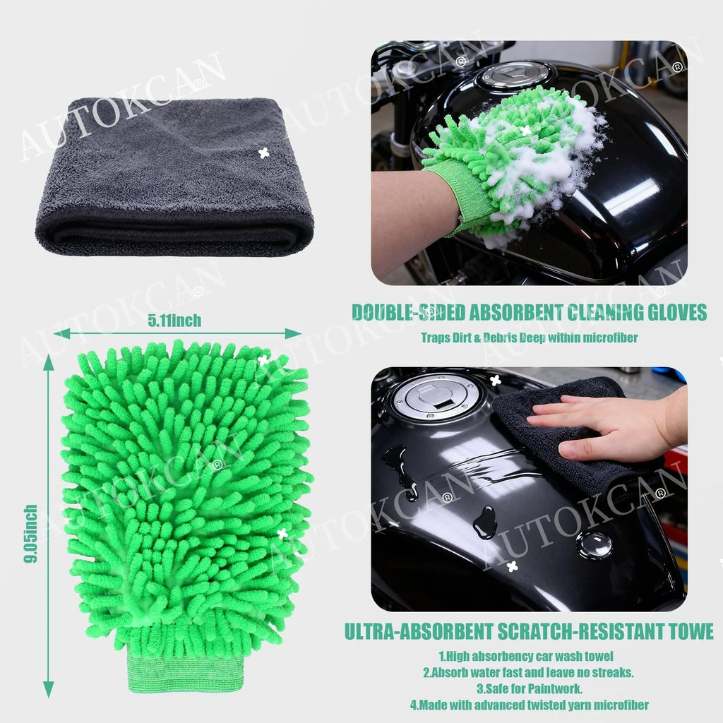 Motorcycle Washing Kit Auto Maintenance Car Detailing Brushes Strong Water Absorption Microfiber Towels Car Wheel Wash Brush Too
