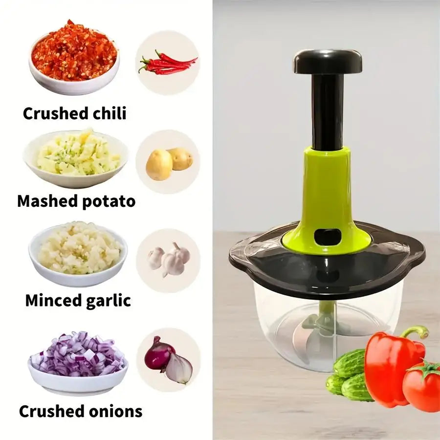 Manual Food Processor Vegetable Garlic Meat Chopper Push Press Kitchen Tool – Blue