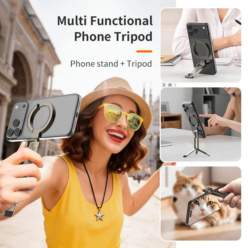 Magnetic Phone Holder Flexible Rotating Travel Mount for Selfies - Black