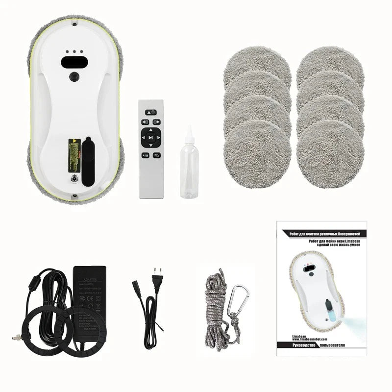 Window Cleaning Robot 5600Pa Smart Glass Cleaner with Water Spray Remote Control and UPS Protection – White