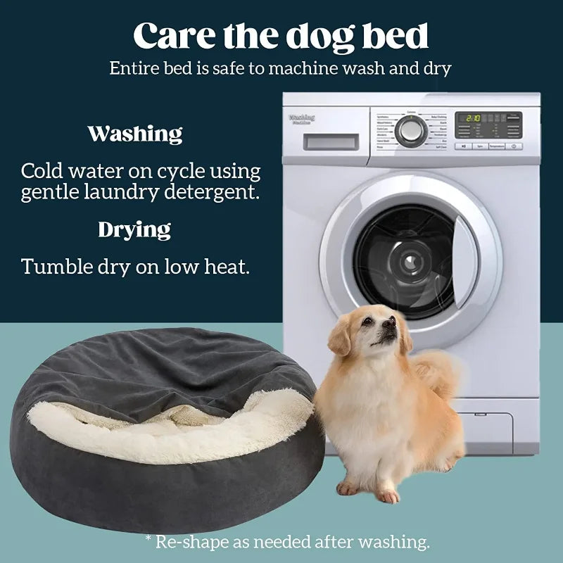 Pet Bed Semi Enclosed Corduroy Washable Pet Nest Cushion - Large