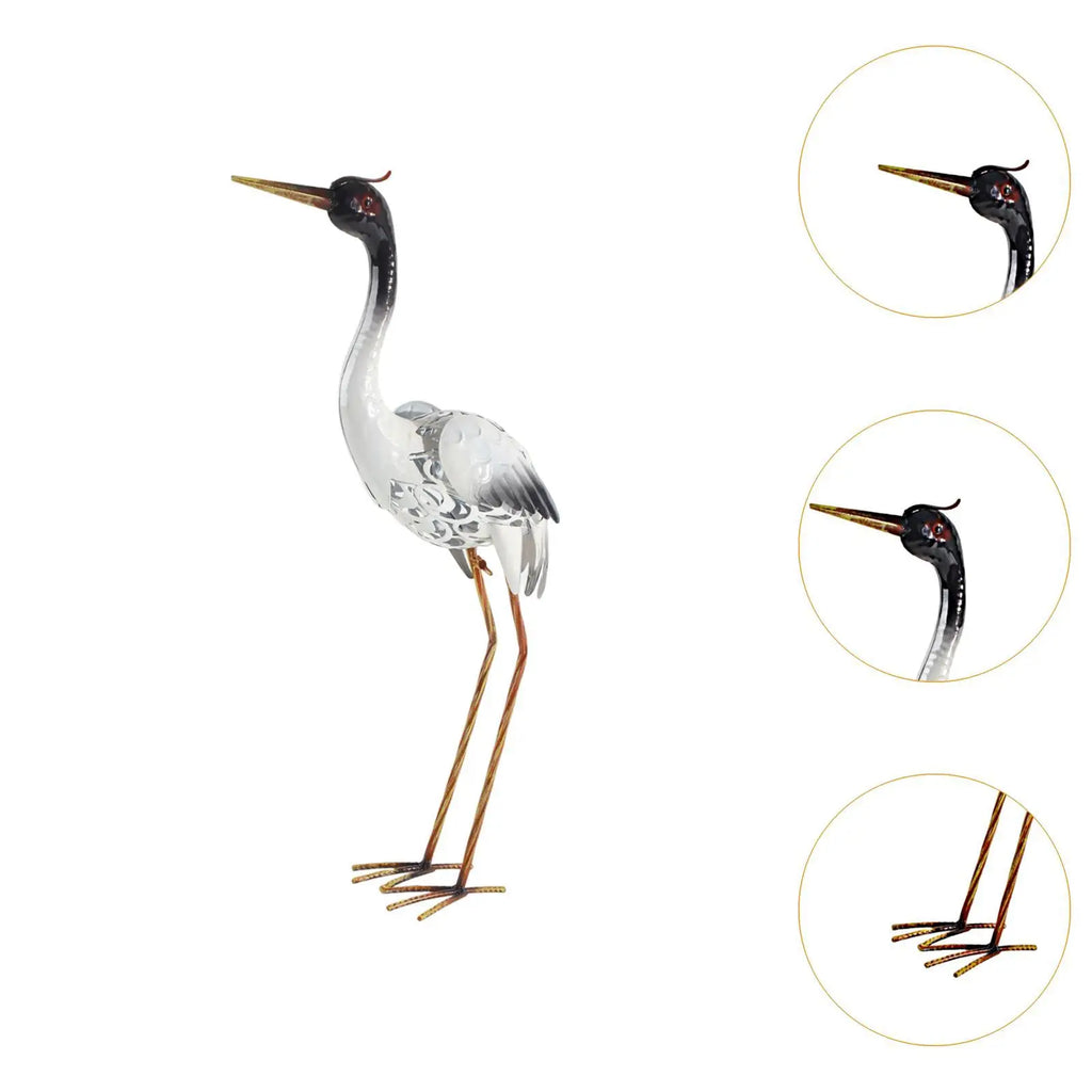 Garden Crane Statue Metal Heron Sculpture Outdoor Decorative Ornament - 22.5x58cm