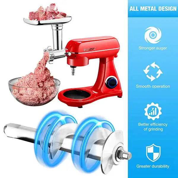 Stainless Steel Meat Grinder Attachment Food Processor Accessory with Sausage Maker Kit – Red