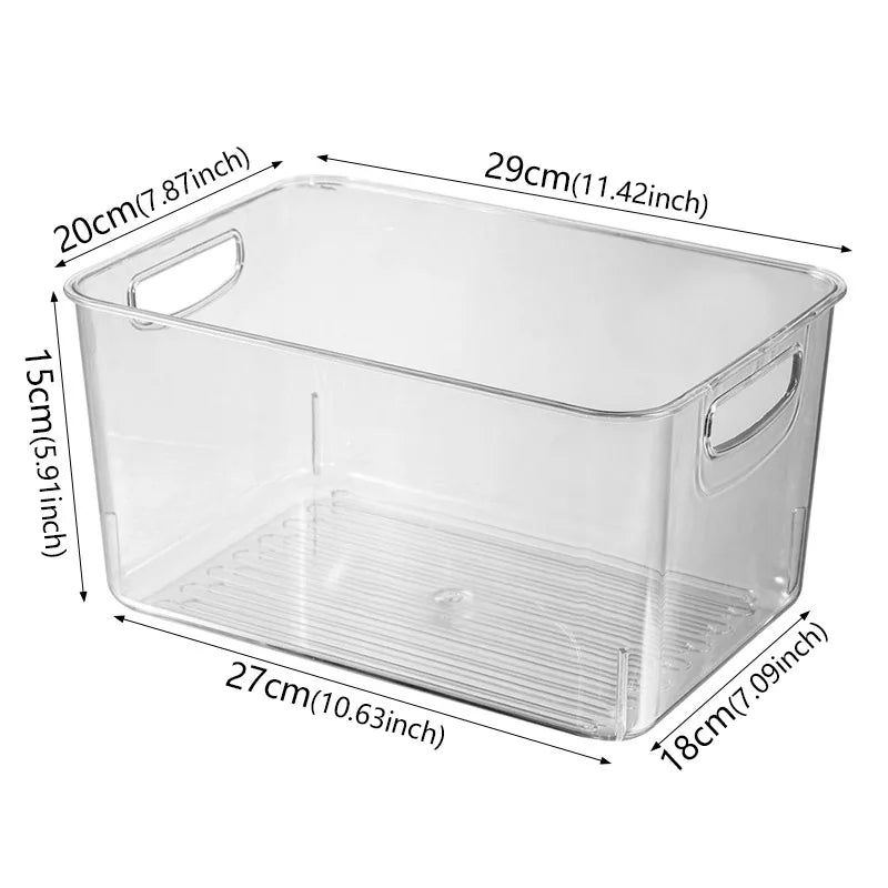 Large Refrigerator Storage Bin Transparent Stackable Food Organizer Container with Carry Handles