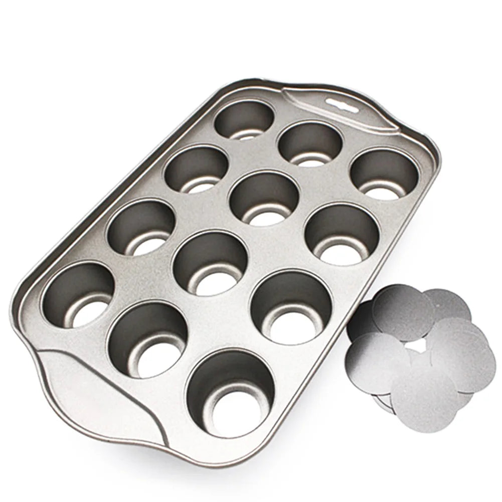 12 Cup Mini Cheesecake Muffin Tray Non Stick Carbon Steel Cupcake Baking Pan – Grey