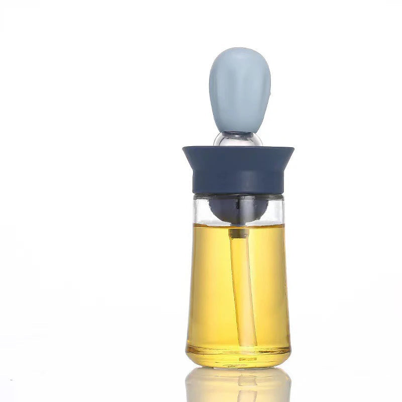 Oil Dispenser Bottle 180mL Glass Basting Brush Kitchen Cooking Vinegar Sauce Container – Blue
