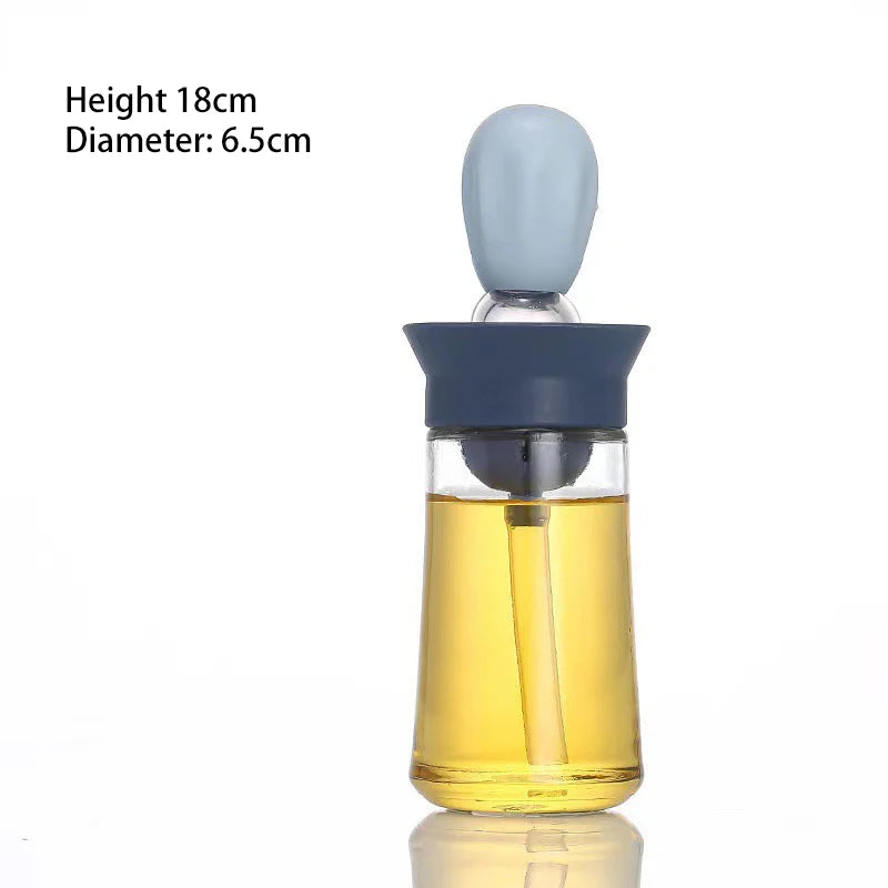 Oil Dispenser Bottle 180mL Glass Basting Brush Kitchen Cooking Vinegar Sauce Container – Green