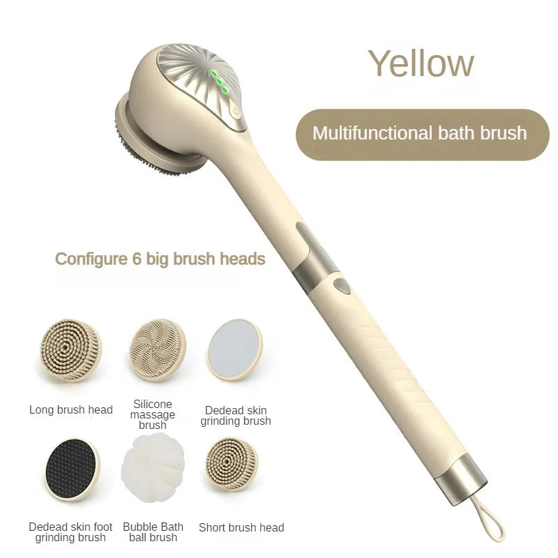 Electric Bath Brush 3 Gear Rechargeable IP67 Waterproof Long Handle Shower Scrubber - Green