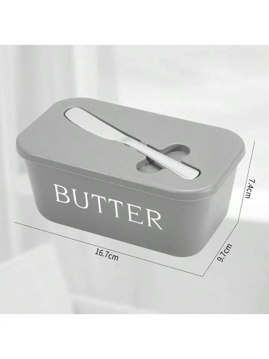 Butter Dish with Lid and Knife Airtight Plastic Butter Container Fridge - White