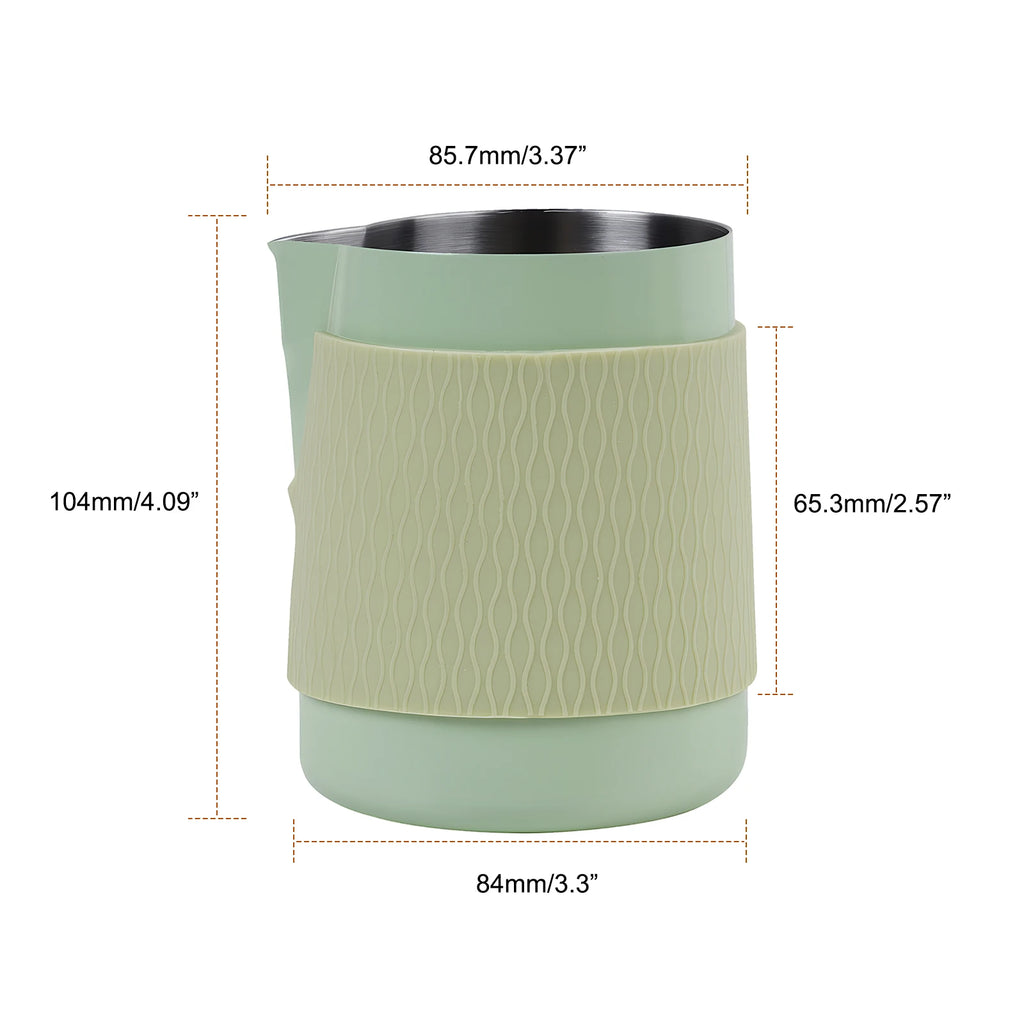 Espresso Milk Pitcher 500ml Handleless Stainless Steel Frothing Jug with Sharp Spout - Light Green