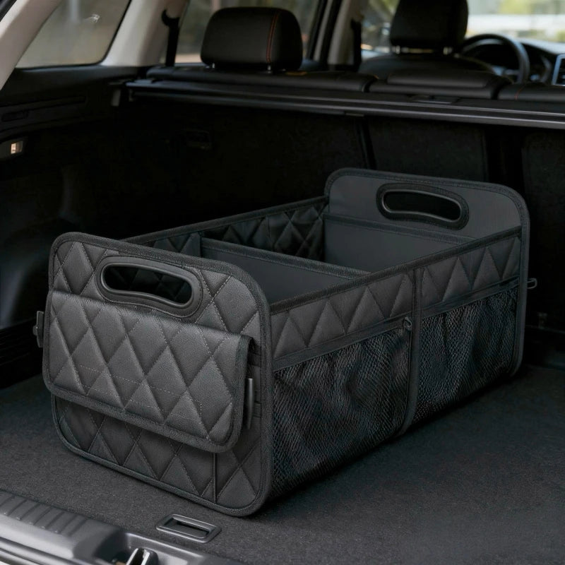 Car Trunk Organizer 50L Waterproof 600D Polyester Storage Box with 6 Pockets for SUV Vehicle
