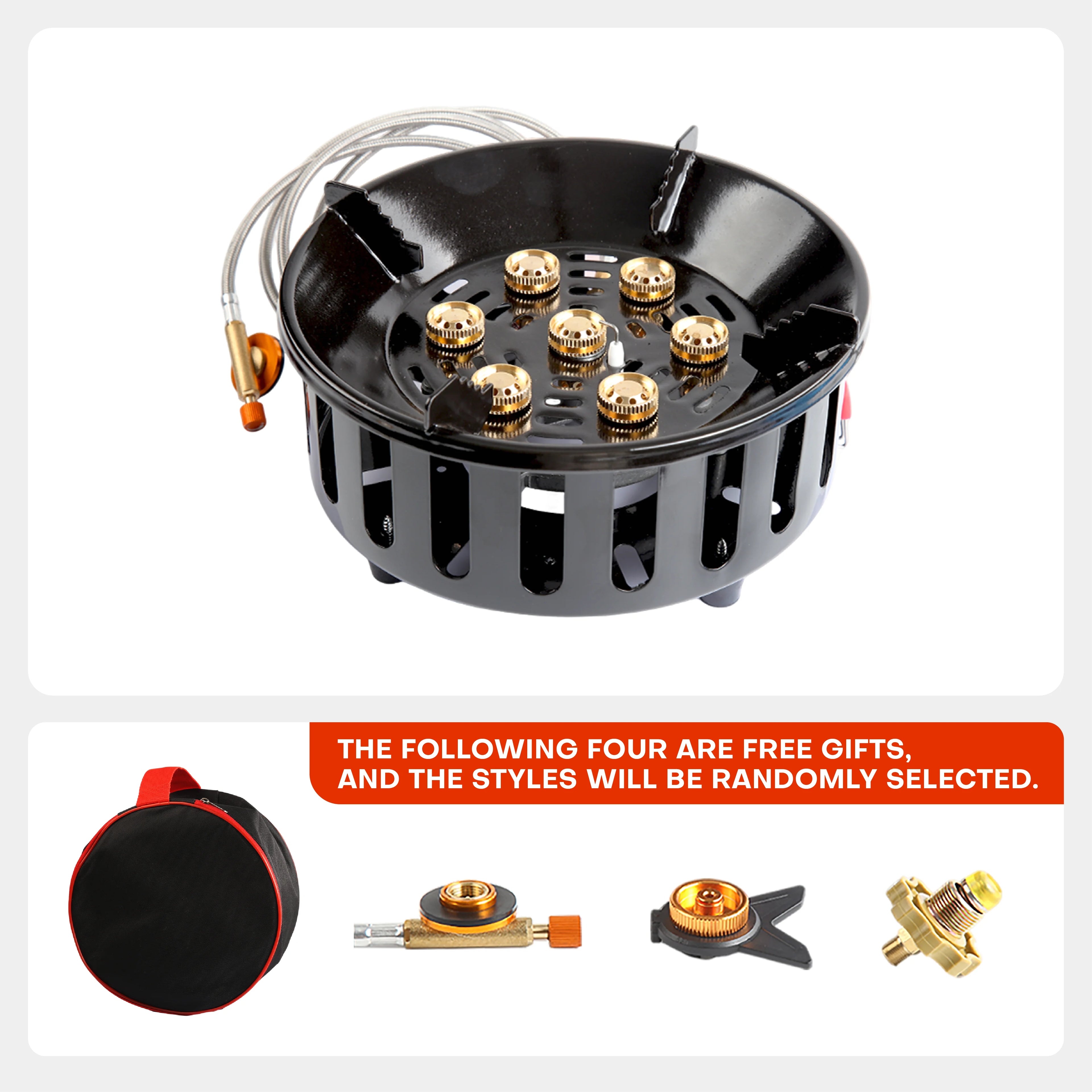 Portable 7-Core 19800W Camping Gas Stove with Electronic Ignition Windproof Burner